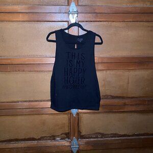 THIS IS MY HAPPY HOUR #WORKOUT Black Tank Top ~ EVCR ~ SZ M